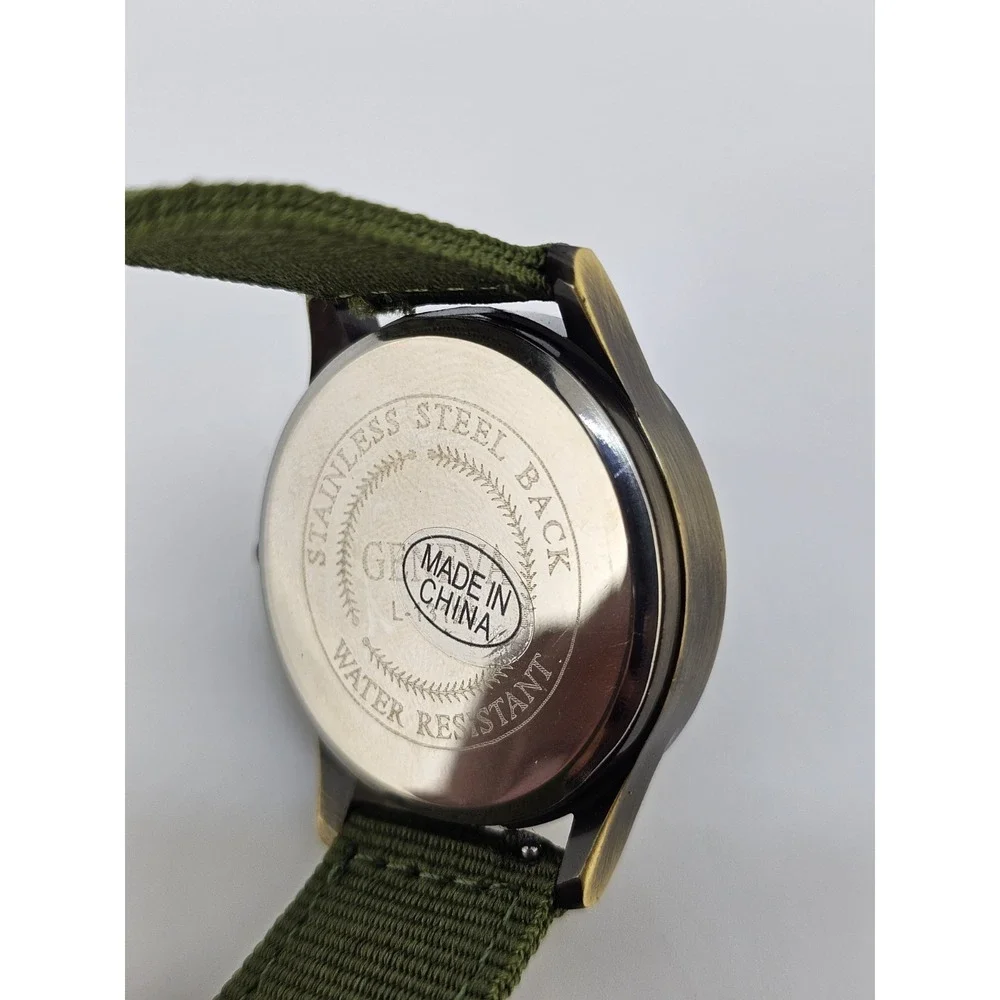 Men's Analog Watch 38MM Bronze Dial New Army Green Canvas Bands New Battery
